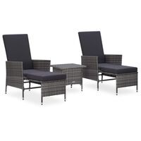 vidaXL 3-tlg. Garten-Lounge-Set mit Kissen Poly Rattan Grau