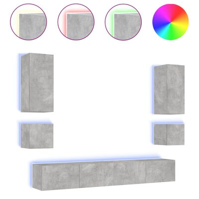 vidaXL 6-tlg. TV-Wohnwand mit LED-Leuchten Betongrau