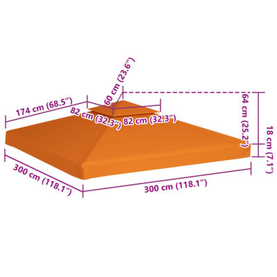 vidaXL Pavillon-Ersatzdach 310 g/m² Orange 3x3 m