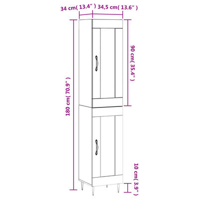 vidaXL Highboard Grau Sonoma 34,5x34x180 cm Holzwerkstoff