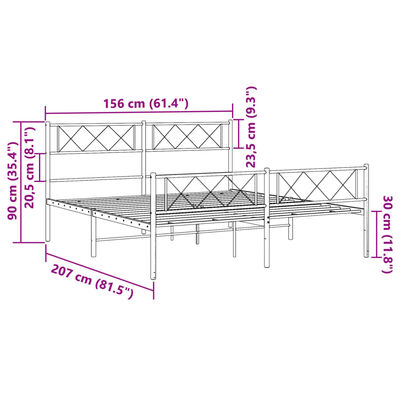 vidaXL Bettgestell mit Kopf- und Fußteil Metall Weiß 150x200 cm