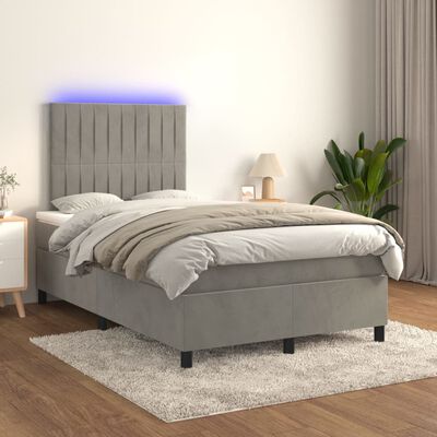 vidaXL Boxspringbett mit Matratze & LED Hellgrau 120x200 cm Samt