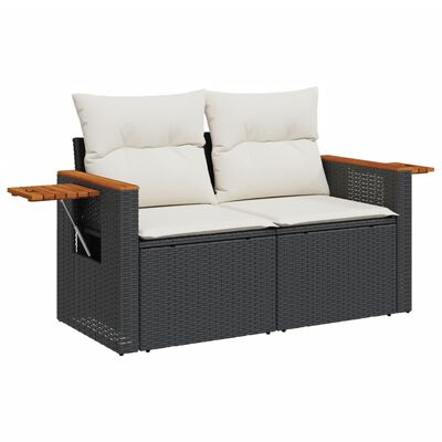 vidaXL 11-tlg. Garten-Sofagarnitur mit Kissen Schwarz Poly Rattan