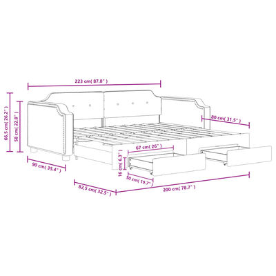 vidaXL Tagesbett Ausziehbar mit Schubladen Hellgrau 80x200 cm Stoff