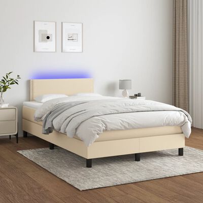 vidaXL Boxspringbett mit Matratze & LED Creme 120x190 cm Stoff