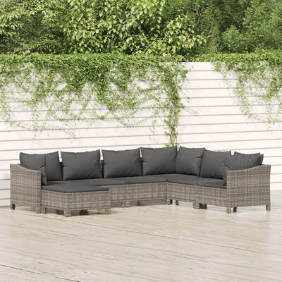 vidaXL 7-tlg. Garten-Lounge-Set mit Kissen Grau Poly Rattan