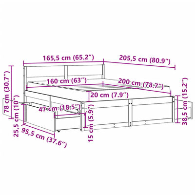 vidaXL Bett mit Schubladen und Matratze Weiß 160x200 cm Massivholz