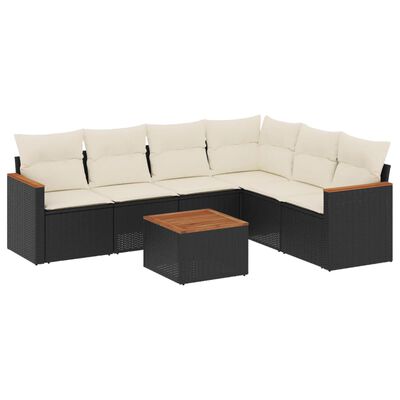 vidaXL 7-tlg. Garten-Sofagarnitur mit Kissen Schwarz Poly Rattan