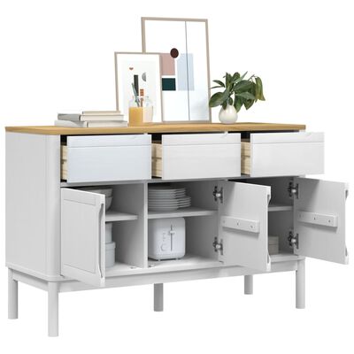 vidaXL Sideboard FLORO Weiß 114x43x74 cm Massivholz Kiefer