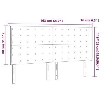 vidaXL Kopfteil mit Ohren Schwarz 163x16x118/128 cm Stoff