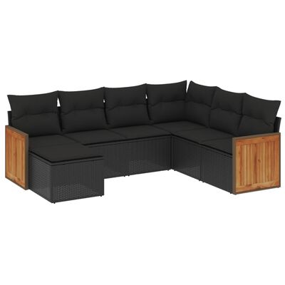 vidaXL 7-tlg. Garten-Sofagarnitur mit Kissen Schwarz Poly Rattan