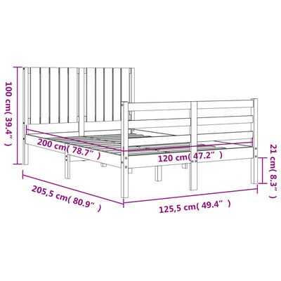 vidaXL Massivholzbett mit Kopfteil Schwarz 120x200 cm