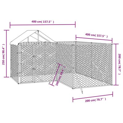 vidaXL Outdoor-Hundezwinger mit Dach Silbern 4x4x2,5m Verzinkter Stahl