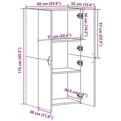 vidaXL Aktenschrank Braun Eichen-Optik 60x32x115 cm Holzwerkstoff