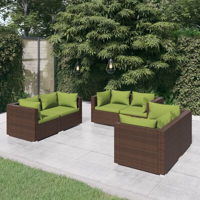 vidaXL 6-tlg. Garten-Lounge-Set mit Auflagen Poly Rattan Braun