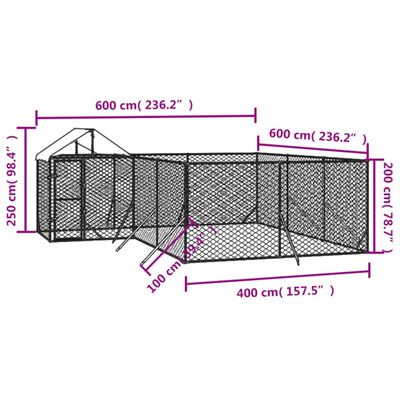 vidaXL Outdoor-Hundezwinger mit Dach Silbern 6x6x2,5m Verzinkter Stahl