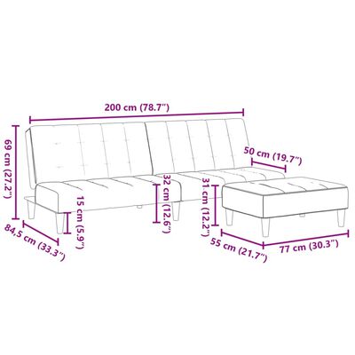 vidaXL Schlafsofa 2-Sitzer mit Fußhocker Schwarz Stoff