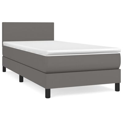 vidaXL Boxspringbett mit Matratze Grau 90x200 cm Kunstleder