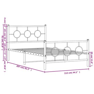 vidaXL Bettgestell mit Kopf- und Fußteil Metall Weiß 107x203 cm