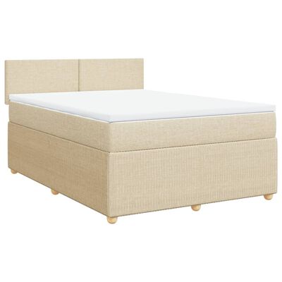 vidaXL Boxspringbett mit Matratze Creme 160x200 cm Stoff