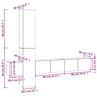 vidaXL 5-tlg. TV-Schrank-Set Braun Eichen-Optik Holzwerkstoff