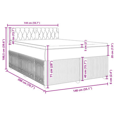 vidaXL Boxspringbett mit Matratze Hellgrau 140x200 cm Samt