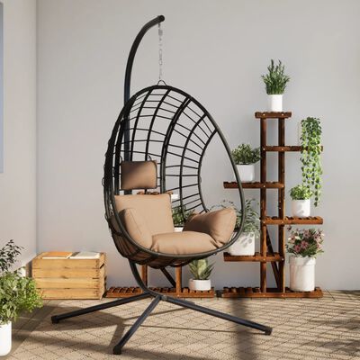 vidaXL Hängesessel Ei-Design mit Ständer Taupe Rattan und Stahl