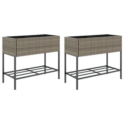 vidaXL Hochbeete mit Ablage 2 Stk. Grau 90x40x75 cm Poly Rattan