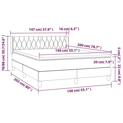 vidaXL Boxspringbett mit Matratze Taupe 140x200 cm Stoff