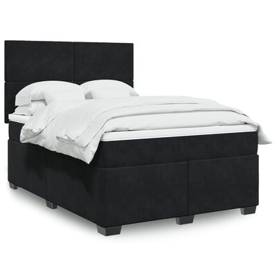 vidaXL Boxspringbett mit Matratze Schwarz 140x190 cm Samt