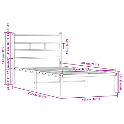 vidaXL Bettgestell ohne Matratze mit Kopfteil Braun Eiche 107x203 cm