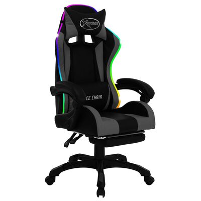 vidaXL Gaming-Stuhl mit RGB LED-Leuchten Grau und Schwarz Kunstleder