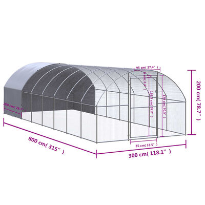 vidaXL Outdoor-Hühnerstall 3x8x2 m Verzinkter Stahl