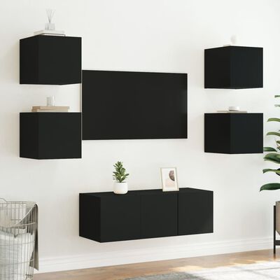 vidaXL TV-Wandschrank mit LED-Leuchten Schwarz 30,5x35x30 cm