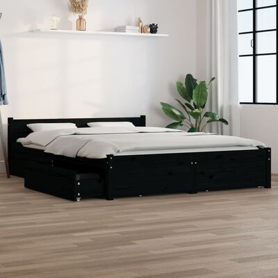 vidaXL Bett mit Schubladen Schwarz 140x200 cm