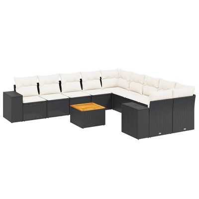 vidaXL 11-tlg. Garten-Sofagarnitur mit Kissen Schwarz Poly Rattan