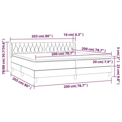 vidaXL Boxspringbett mit Matratze Dunkelgrau 200x200 cm Samt