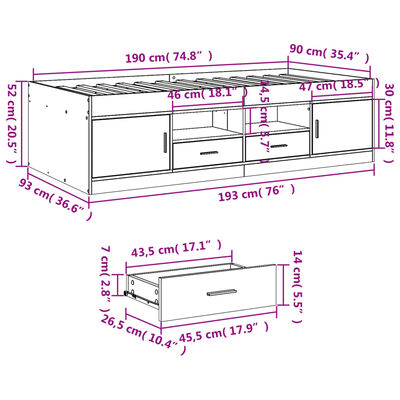 vidaXL Tagesbett mit Schubladen ohne Matratze Sonoma-Eiche 90x190 cm