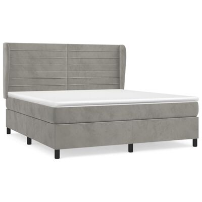 vidaXL Boxspringbett mit Matratze Hellgrau 180x200 cm Samt