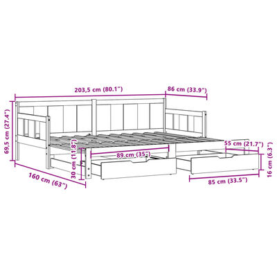 vidaXL Tagesbett Ausziehbar mit Schubladen 80x200 cm Massivholz Kiefer