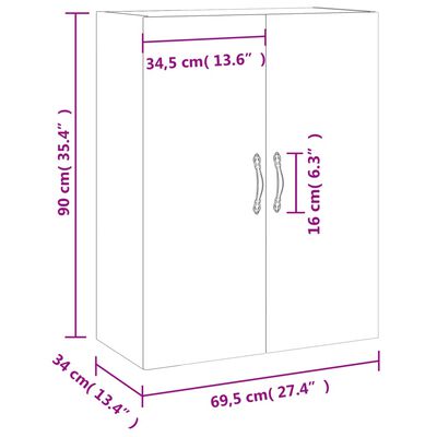 vidaXL Wandschrank Braun Eichen-Optik 69,5x34x90 cm