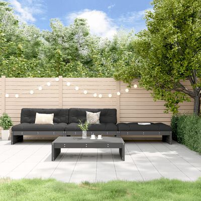 vidaXL 4-tlg. Garten-Lounge-Set mit Kissen Grau Massivholz