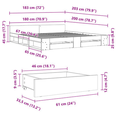 vidaXL Bettgestell mit Schubladen Sonoma-Eiche 180x200cm Holzwerkstoff