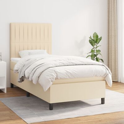 vidaXL Boxspringbett mit Matratze Creme 90x190 cm Stoff