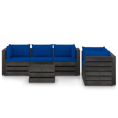 vidaXL 6-tlg. Garten-Lounge-Set mit Kissen Grau Imprägniertes Holz