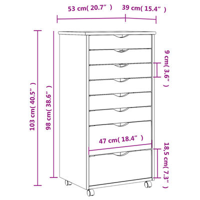 vidaXL Rollschrank mit Schubladen MOSS Weiß Massivholz Kiefer