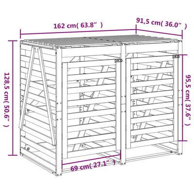 vidaXL Mülltonnenbox für 2 Tonnen Grau Massivholz Kiefer