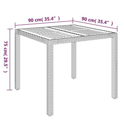 vidaXL Gartentisch mit Holzplatte Grau 90x90x75 cm Poly Rattan