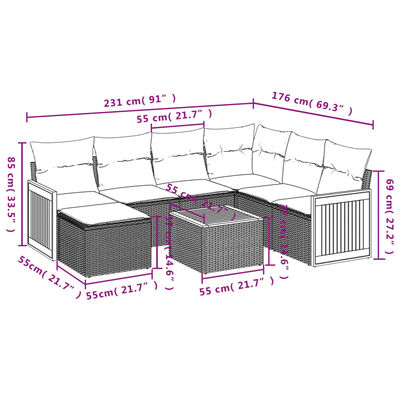 vidaXL 8-tlg. Garten-Sofagarnitur mit Kissen Beige Poly Rattan