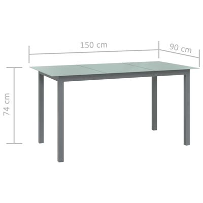 vidaXL Gartentisch Hellgrau 150x90x74 cm Aluminium und Glas